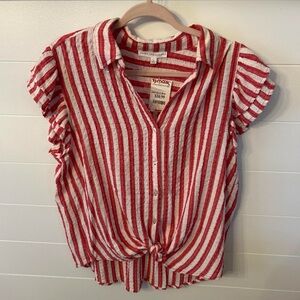 Jane and Delancey Red and White Striped Button-Down Shirt